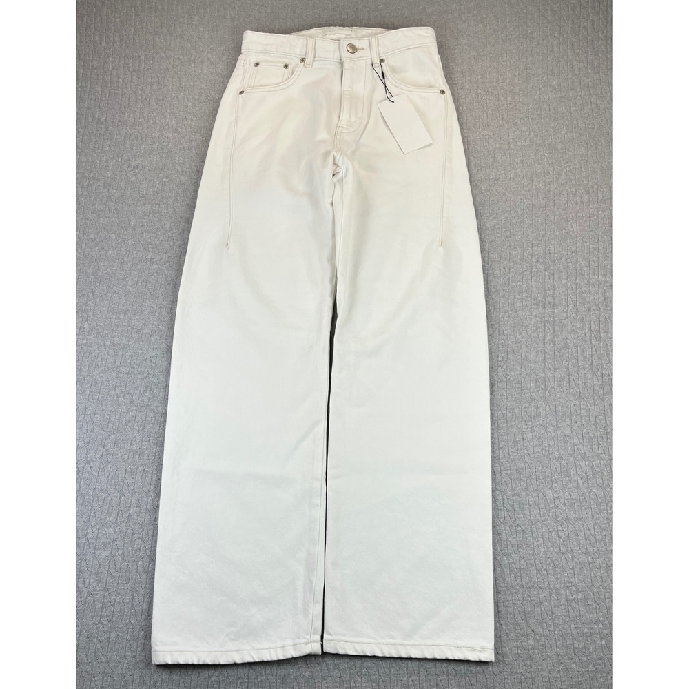 New ZARA Baggy Wide Leg buckle back Dress Jeans Women 0/26X30 high-rise ivory‎